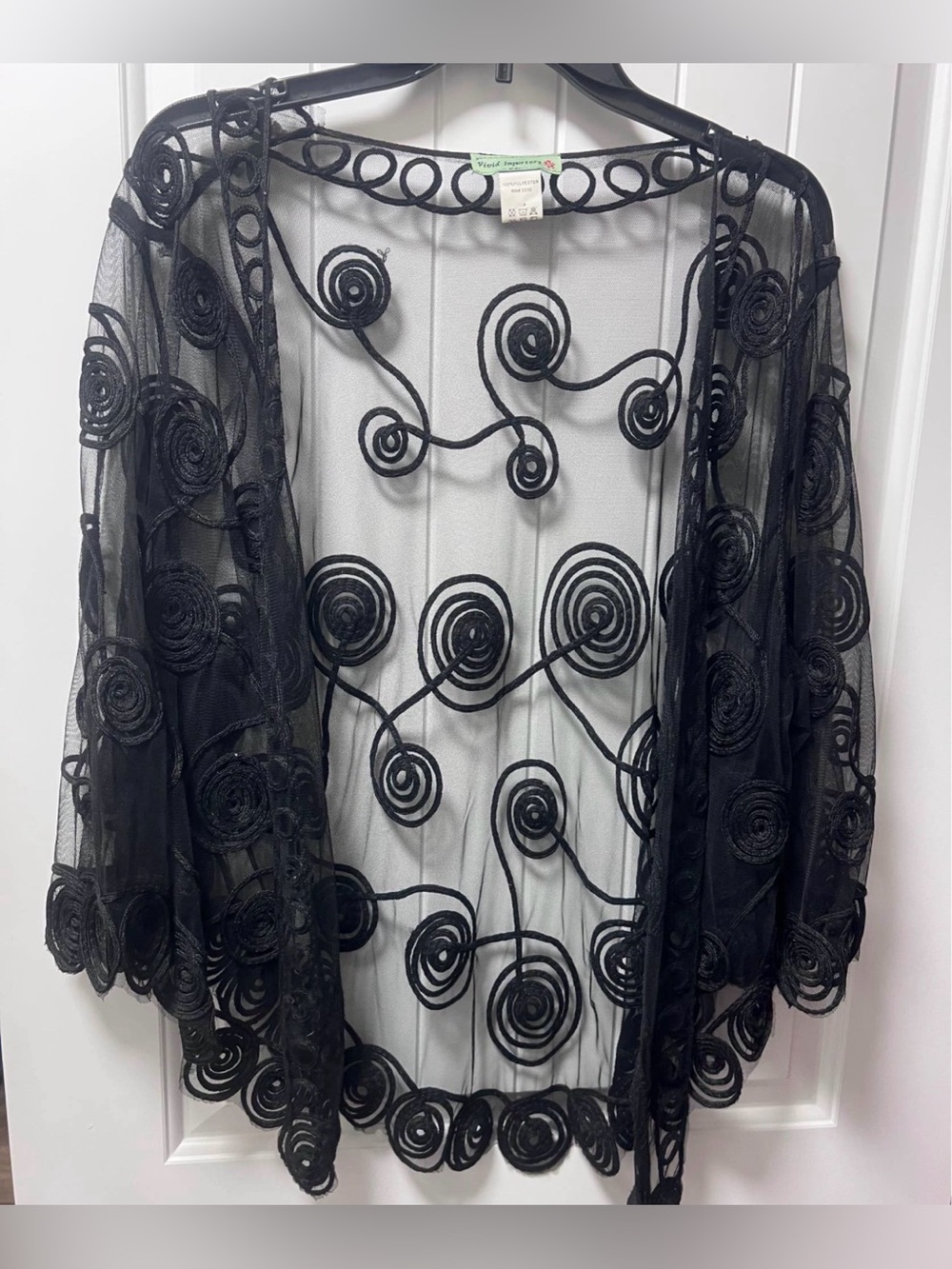 Size Large- Black sheer bolero shrug - spiral embroidery